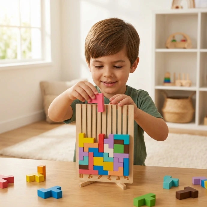 AI Generated Wooden 3D Stacking Puzzle Lifestyle Image